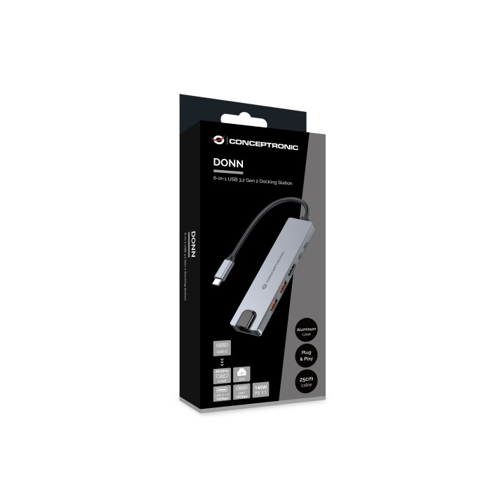 Docking Station CONCEPTRONIC 6en1 USB-C Gris (DONN29G)