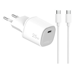 Cargador CELLY USB-C 25W + Cable (UPTC1USBC25WCTC)