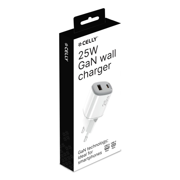 Cargador CELLY USB-A USB-C 25W Blanco (UPTC1USB1USBC25)