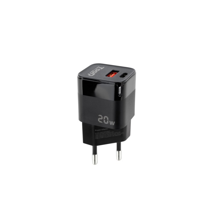 Cargador Pared TooQ 20W 1USB 1USB-C Negro (TQWC-QCPD20)