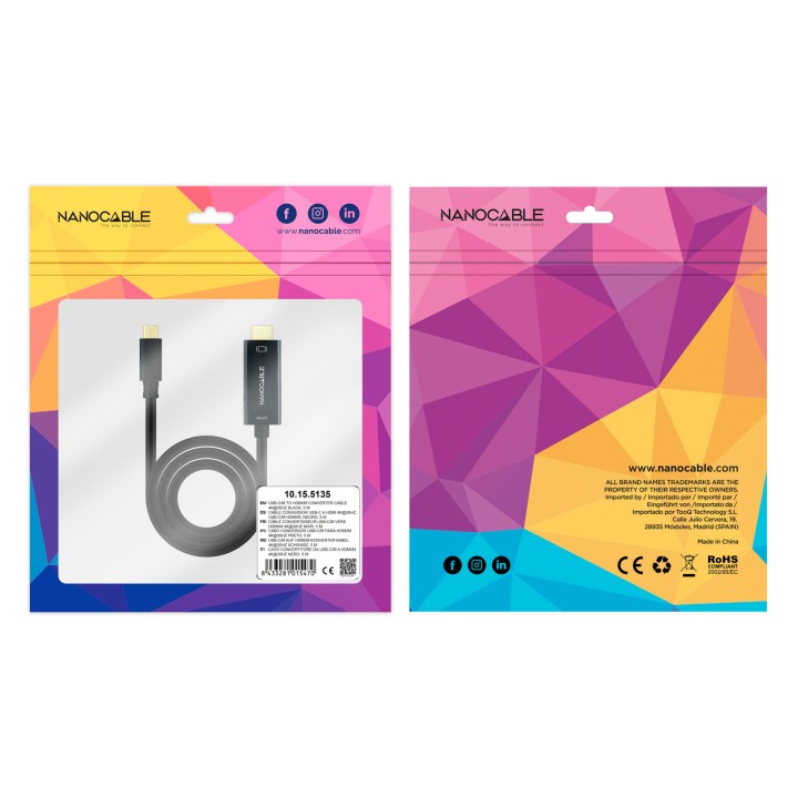Nanocable USB-C/M a HDMI/M 5m Negro (10.15.5135)