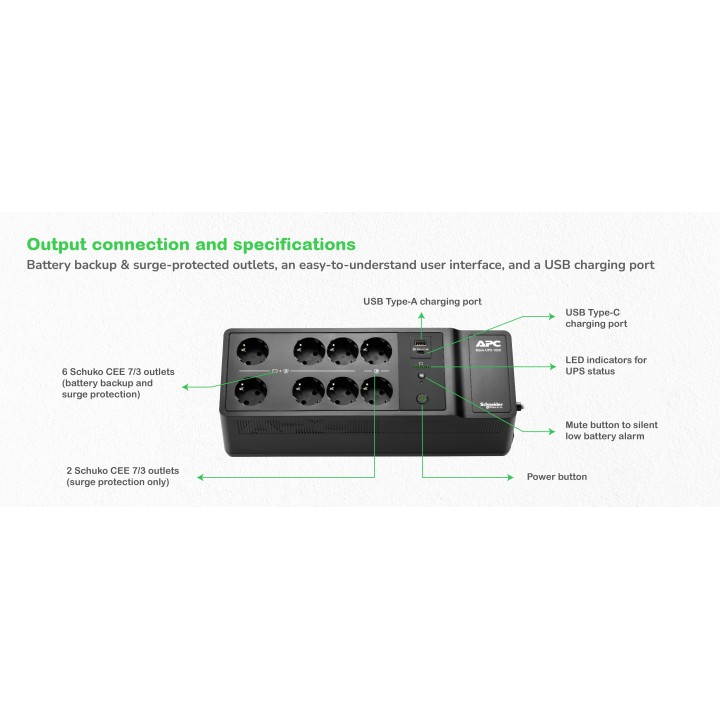 S.A.I. APC 1050VA 600W 8xSchuko USB-A/C (BE1050G2-GR)