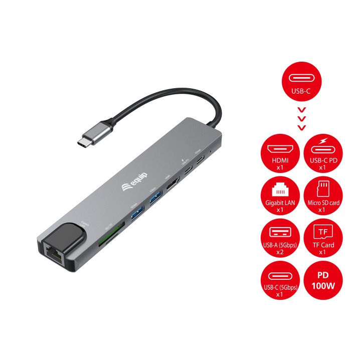 Docking EQUIP 8 en 1 USB-C 25cm Negro/Gris (EQ133497)