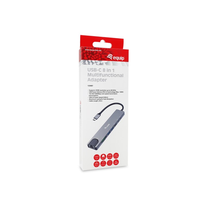 Docking EQUIP 8 en 1 USB-C 25cm Negro/Gris (EQ133497)