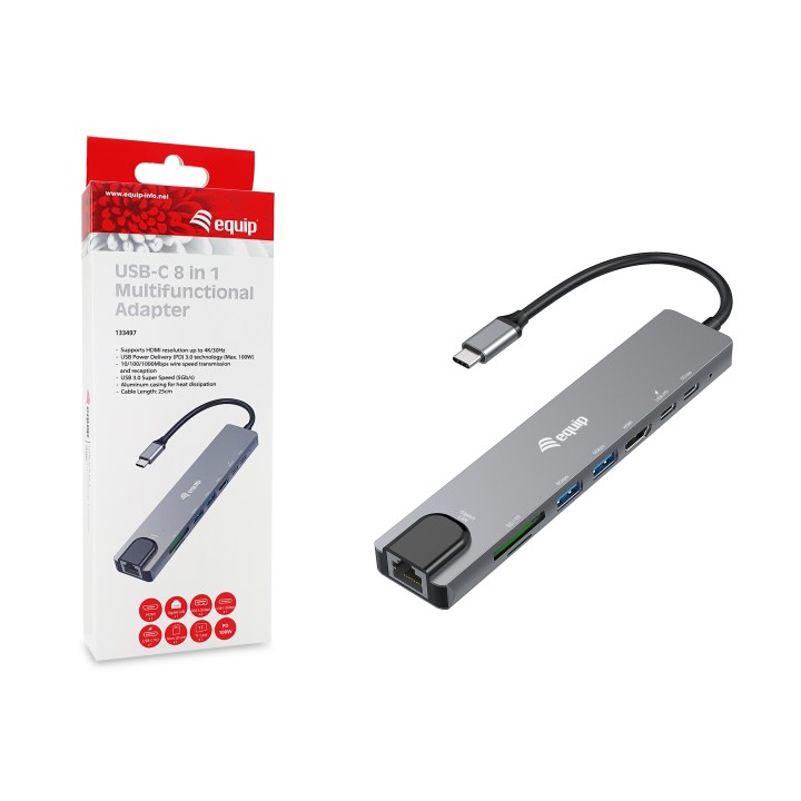 Docking EQUIP 8 en 1 USB-C 25cm Negro/Gris (EQ133497)