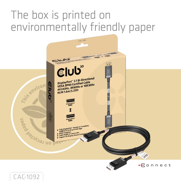 Cable Club 3D DP80 8K/240Hz 1.6m M/M Negro (CAC-1092)