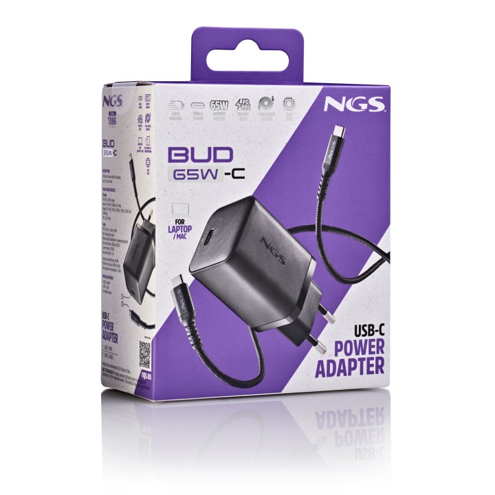 Cargador NGS GaN 65W 1xUSB-C Cable 1.5m (BUD65W-C)