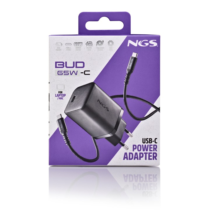 Cargador NGS GaN 65W 1xUSB-C Cable 1.5m (BUD65W-C)