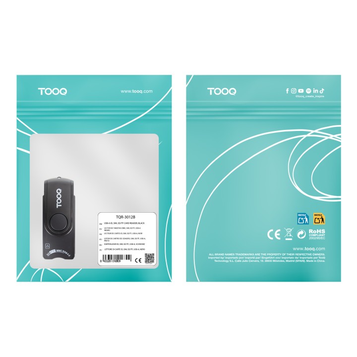 Lector TooQ DNIe TF/SD USB-A 2.0 Negro (TQR-3012B)