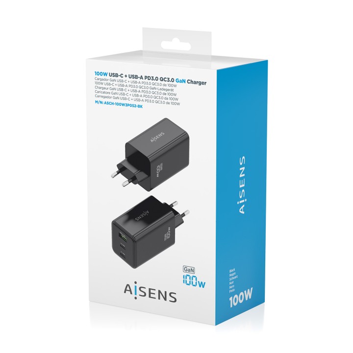 Cargador AISENS 100W 1xUSB-A 2USB-C (ASCH-100W3P052-BK)