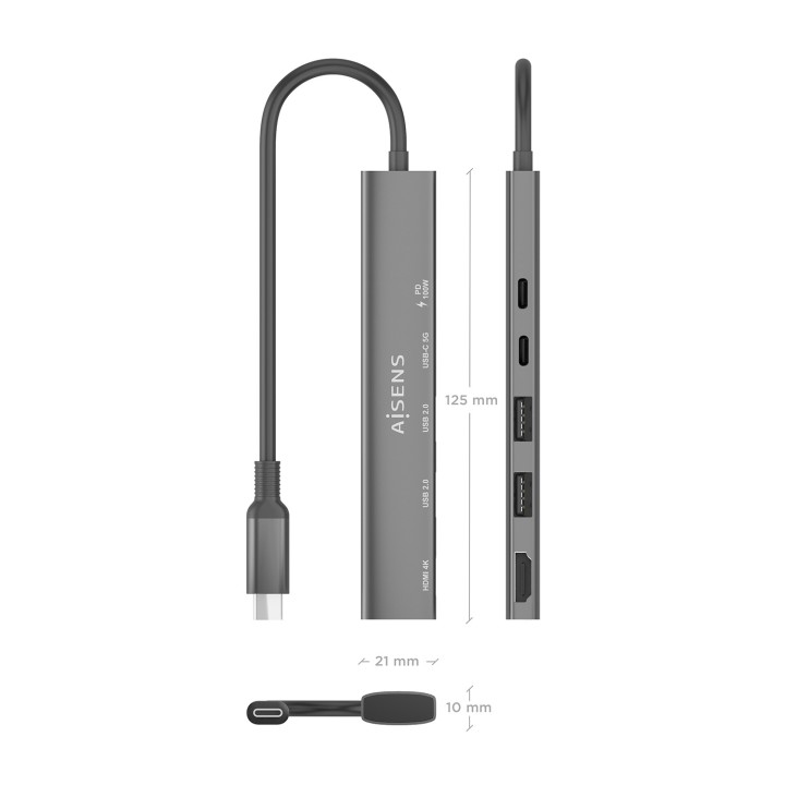 Docking AISENS 5en1 USB-C Gris (ASUC-5P022-GR)