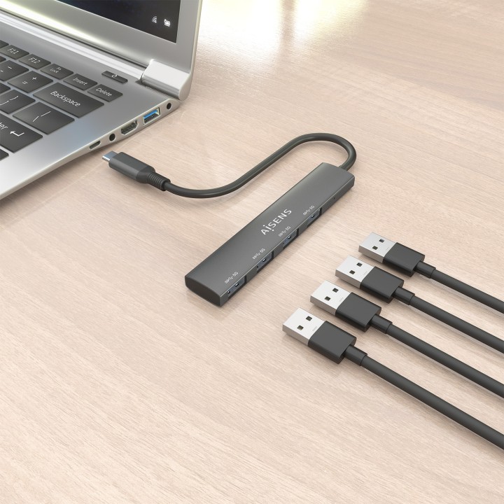 Hub Aisens USB-C/M a 4xUSB-A/H 15cm Gris (A109-0943)