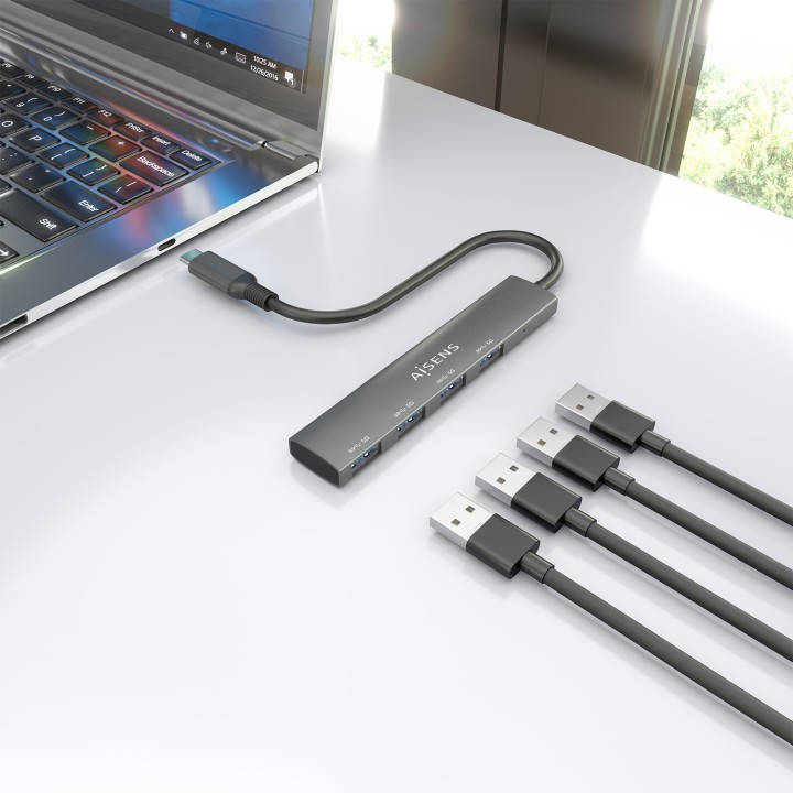 Hub Aisens USB-C/M a 4xUSB-A/H 15cm Gris (A109-0943)