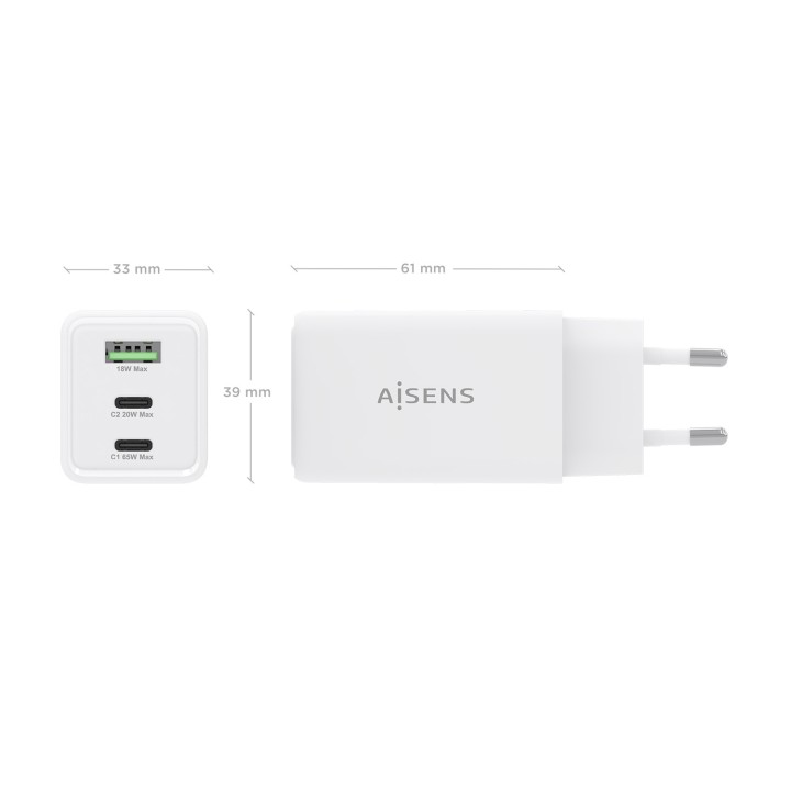 Cargador AISENS 65W 2xUSB-C 1xUSB-A (ASCH-65W3P072-W)