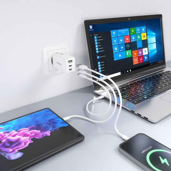 Cargador AISENS 65W 2xUSB-C 1xUSB-A (ASCH-65W3P072-W)