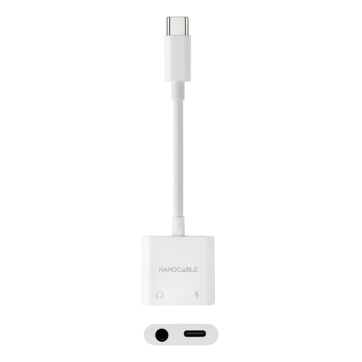 Nanocable USB-C a Jack+USB-C/H 60W Blanco (10.24.1206)