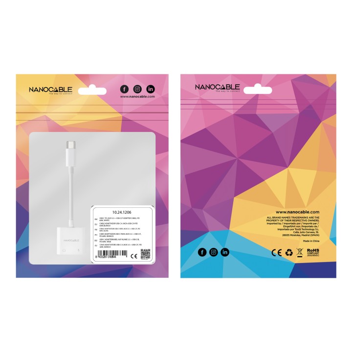 Nanocable USB-C a Jack+USB-C/H 60W Blanco (10.24.1206)