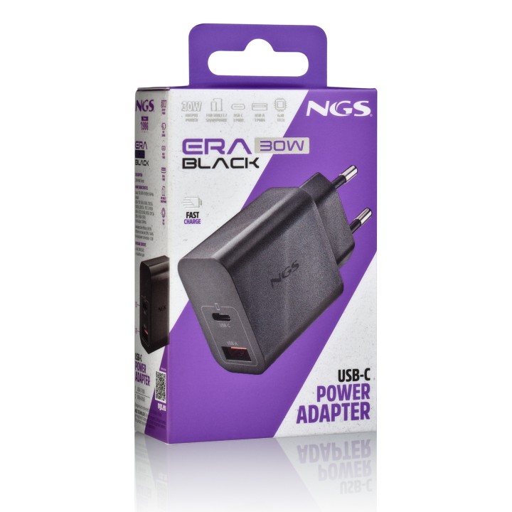 Cargador NGS Era 30W 1USB-A 1USB-C Negro (ERA30WBLACK)