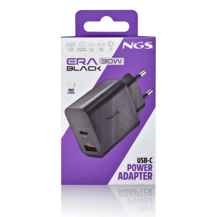 Cargador NGS Era 30W 1USB-A 1USB-C Negro (ERA30WBLACK)