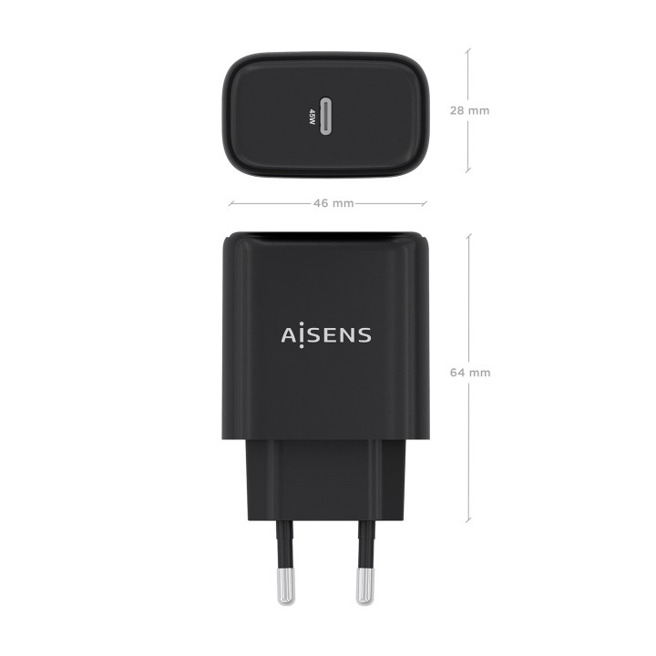 Cargador Pared AISENS GaN 45W USB-C Negro (A110-0970)