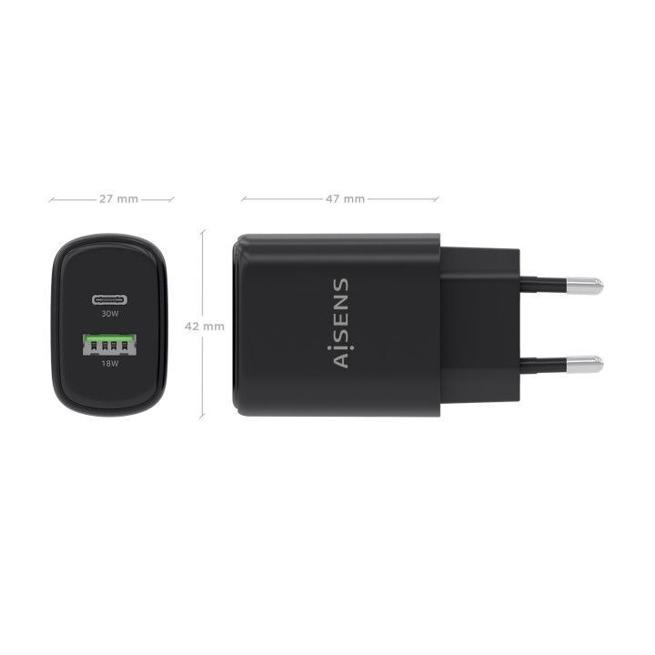 Cargador de Pared AISENS USB-A/C 30W Negro (A110-0978)