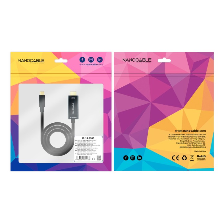 Nanocable USB-C/M a HDMI/M 5m Negro (10.15.5105)