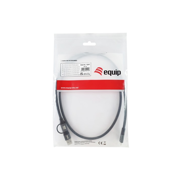Cable EQUIP USB-C a USB-C 100W + Adap USB-A 1m (128431)