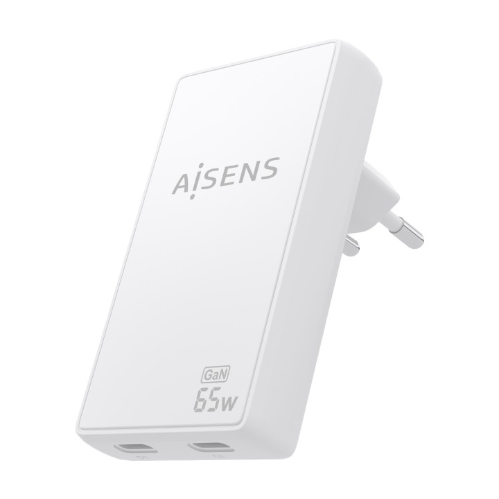 Cargador Pared AISENS GaN 65W 2xUSB-C (ASCH-65W2P077-W)