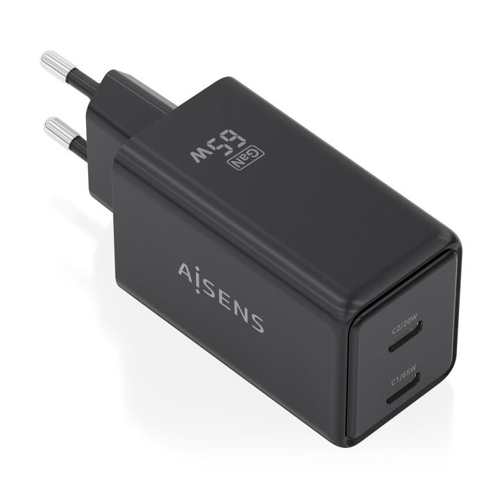 Cargador Pared AISENS GaN 65W 2USB-C (ASCH-65W2P079-BK)