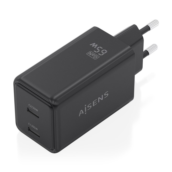 Cargador Pared AISENS GaN 65W 2USB-C (ASCH-65W2P079-BK)