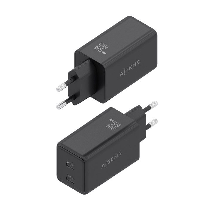 Cargador Pared AISENS GaN 65W 2USB-C (ASCH-65W2P079-BK)