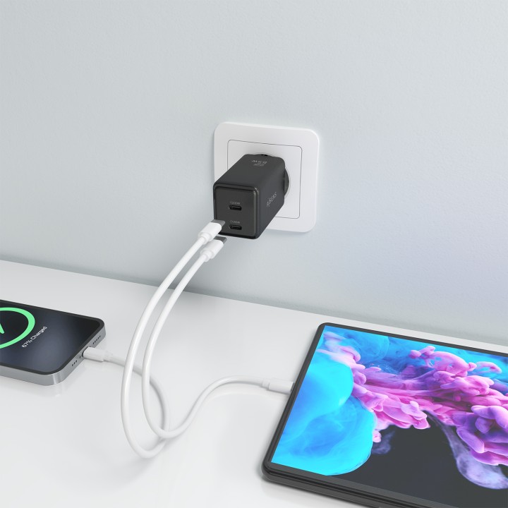Cargador Pared AISENS GaN 65W 2USB-C (ASCH-65W2P079-BK)