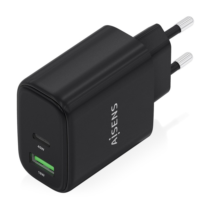Cargador Pared AISENS 45W USB-A USB-C Negro (A110-0972)