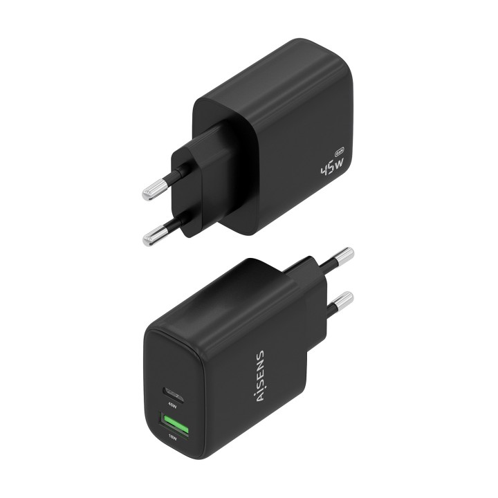 Cargador Pared AISENS 45W USB-A USB-C Negro (A110-0972)