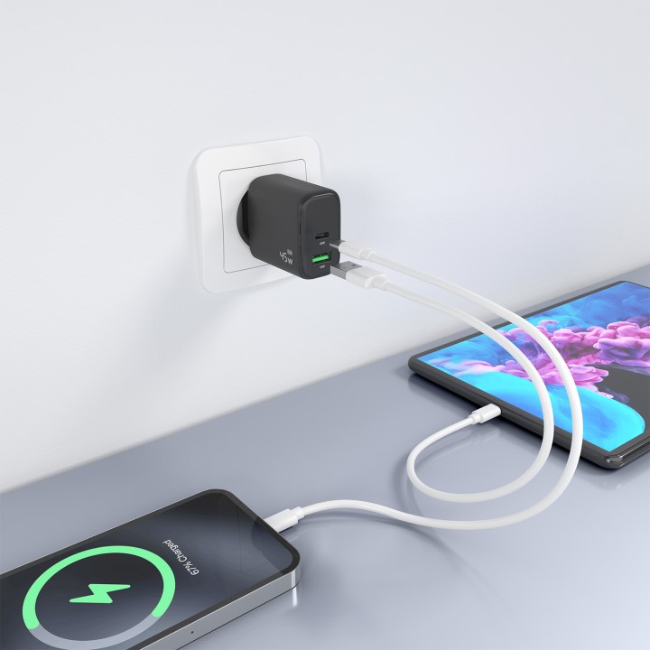 Cargador Pared AISENS 45W USB-A USB-C Negro (A110-0972)