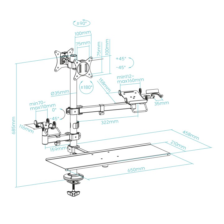 Soporte Mesa TooQ 2monitores/lector/terminal (TQPM0003)