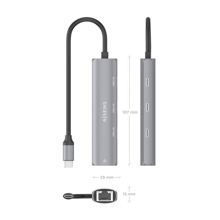 Dock AISENS USB-C a 3xUSB-C/1xRJ45 (ASUC-4P041-GR)
