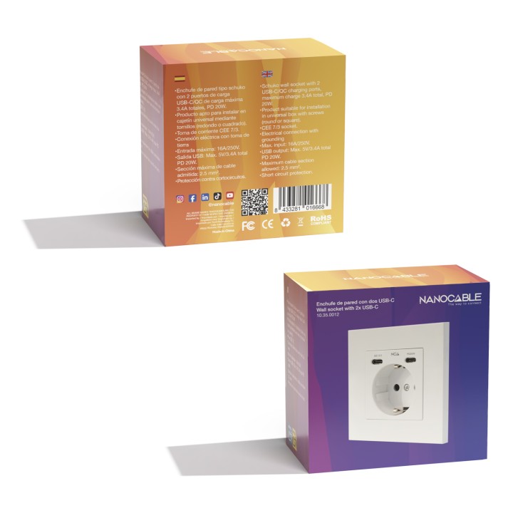 Enchufe de Pared Nanocable Schuko/2xUSB-C (10.35.0012)