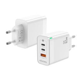 Cargador Pared AISENS 2Usb-C Usb-A 65W(ASCH-65W3P007-W)