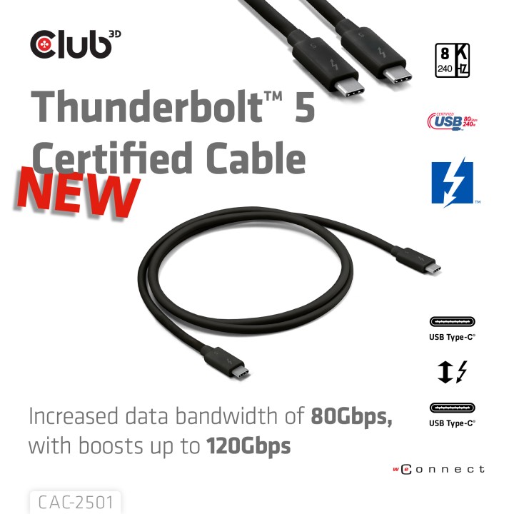 Cable Club 3D USB-C Thunderbolt 5 1m M/M Negro CAC-2501