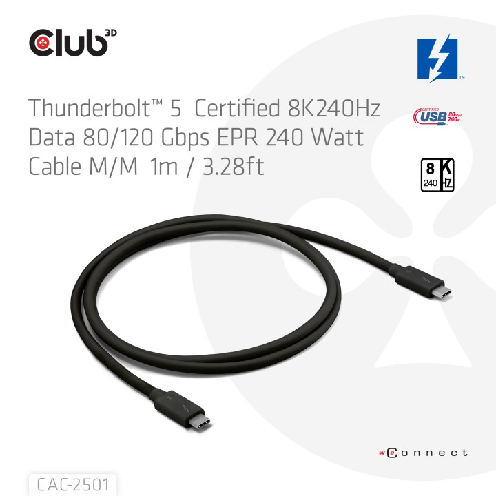 Cable Club 3D USB-C Thunderbolt 5 1m M/M Negro CAC-2501