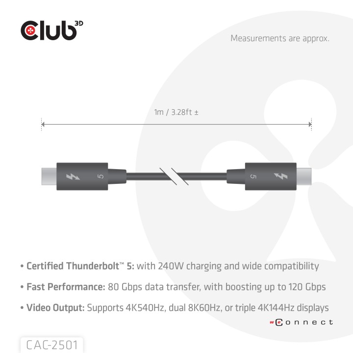 Cable Club 3D USB-C Thunderbolt 5 1m M/M Negro CAC-2501