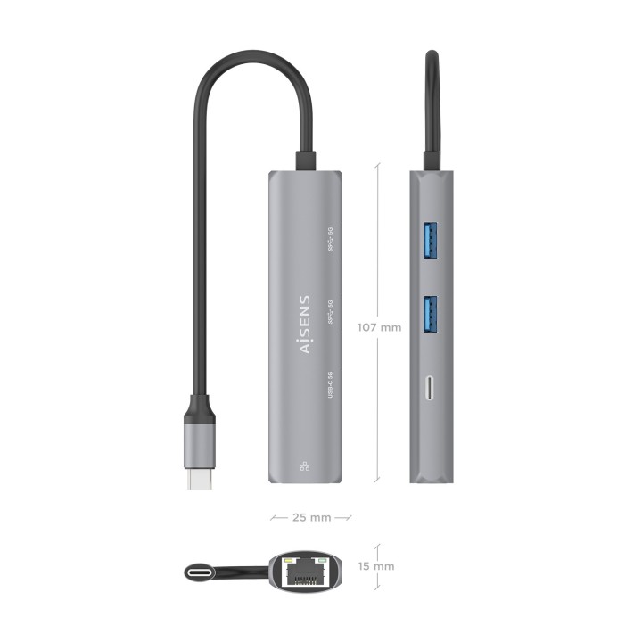 Dock AISENS USB-C a 2USB-A/1USB-C/1RJ45 (ASUC-4P039-GR)