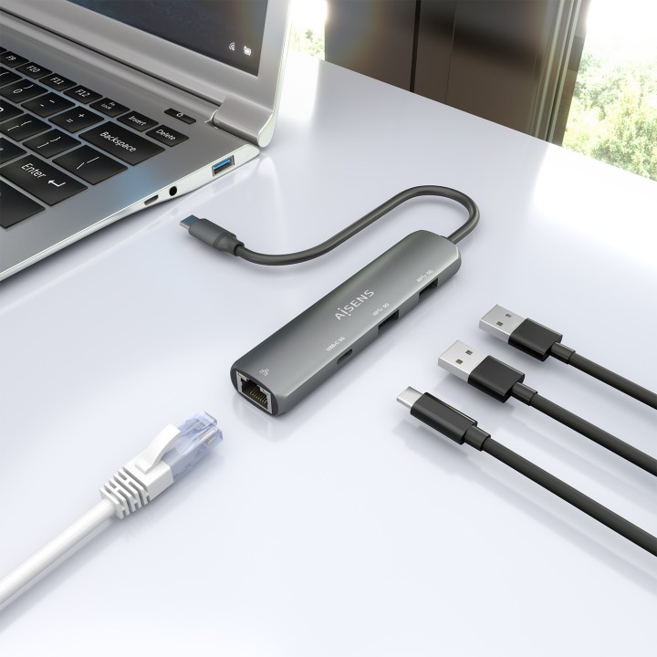 Dock AISENS USB-C a 2USB-A/1USB-C/1RJ45 (ASUC-4P039-GR)