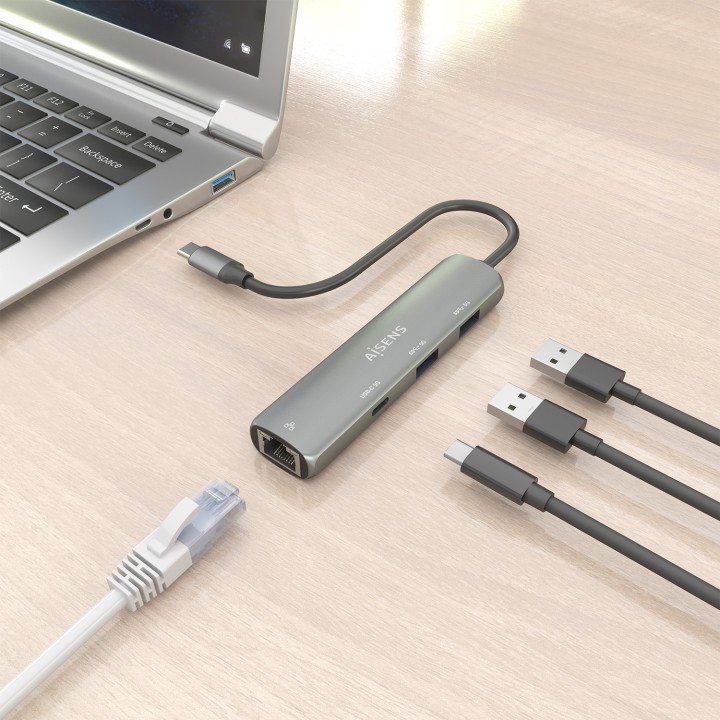 Dock AISENS USB-C a 2USB-A/1USB-C/1RJ45 (ASUC-4P039-GR)