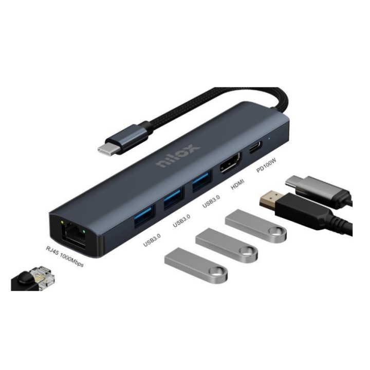 Docking Station NILOX USB-C 6 Puertos (NXDSUSBC06)