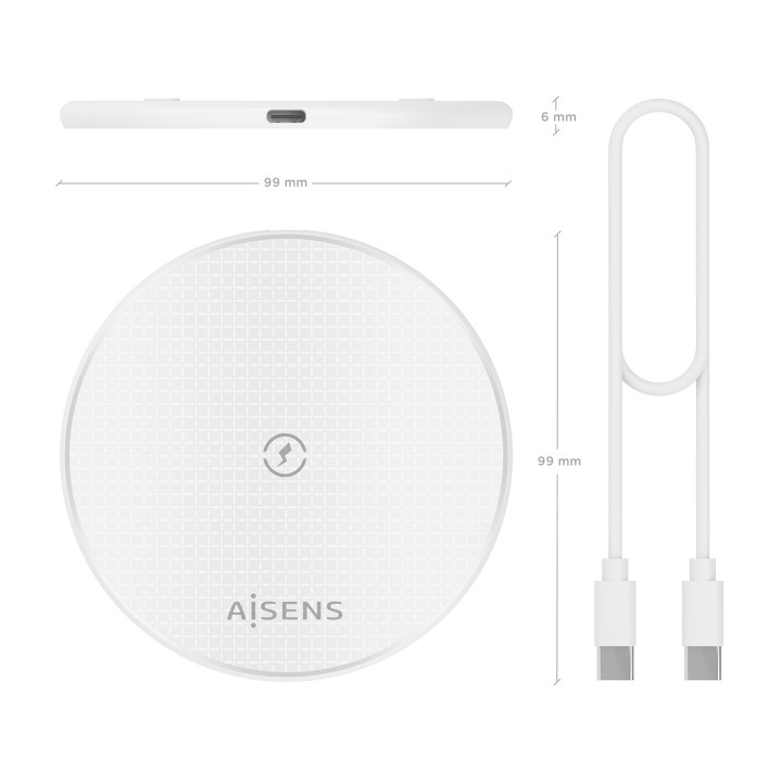 Cargador AISENS Inalámbrico Qi USB-C (ASCH-15W1WC057-W)