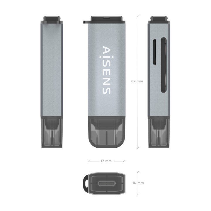 Lector Tarjetas AISENS USB-C 3.0 Gris (ASCR-2C10-GR)