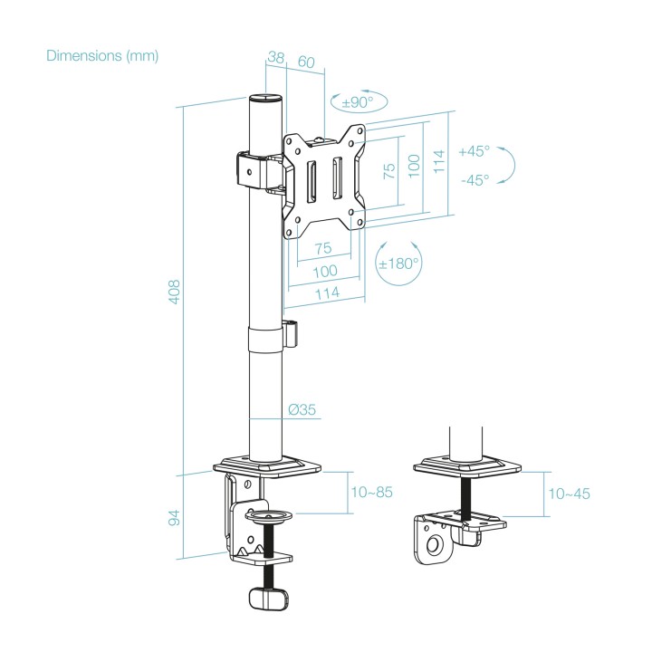 Soporte Mesa TooQ 17"-32" Gira/Inclina (DB1130TN-B)