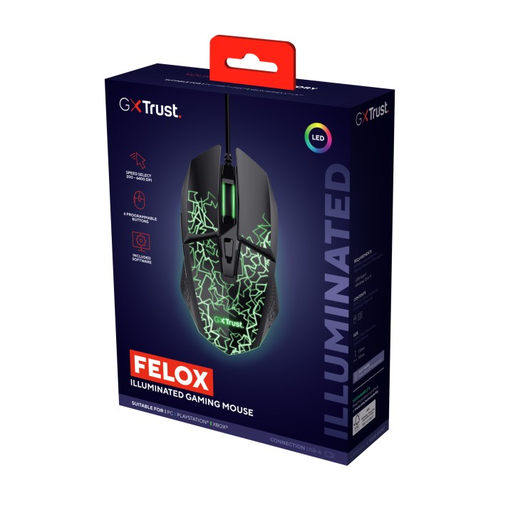 Ratón Gaming Trust GXT113 Felox RGB USB-A Negro (25749)
